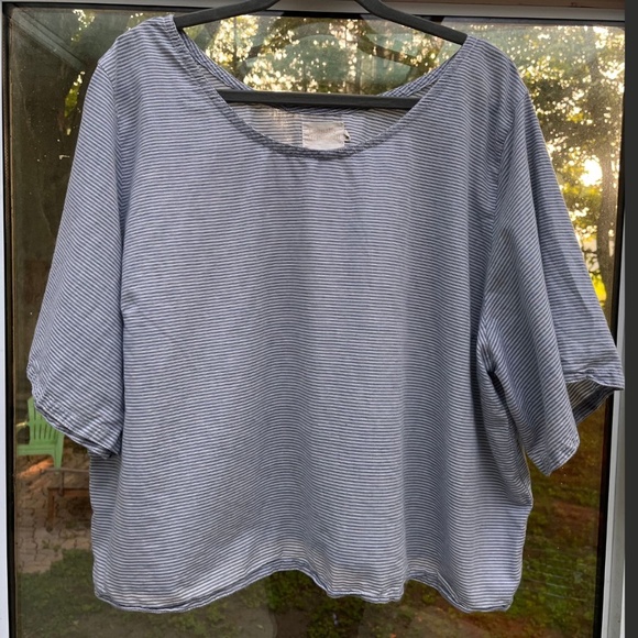 Connally McDougall Blue w/White Stripes Cotton Wide Neck Boxy Tee Womens Size 3X - Picture 1 of 6